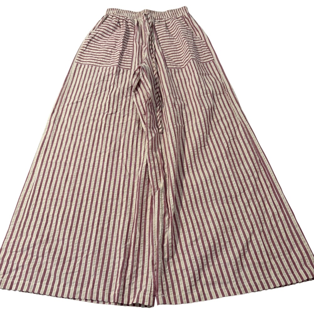 Cider Red Cream Striped Wide Leg Drawstring Pants Medium Casual Lounging